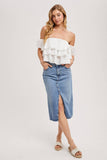 TEXTURED OFF-THE-SHOULDER TIERED CROP TOP