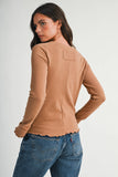 8414IN Thermal Knit Lettuce Edge Long Sleeve Top