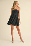 ID8550 SEQUIN VELVET CRISS CROSS BACK LONGSLEEVE MINI DRESS