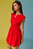 PD19523 Smocked Waist Sculpted Shoulder Mini Dress