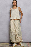 Round Neck Ruffle Hem Trim Detail Floral Sleeveless Top