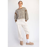 ANIMAL PRINT TERRY OPEN BACK LONG SLEEVE TOP