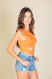 Ribbed Knit Cut Out One Shoulder Crop Top