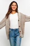 TWO TONE CABLE CHUNKYSWEATER CARDIGAN
