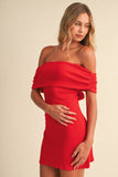 ID7783 OFF SHOULDER MINI DRESS WITH TIED BACK BOW