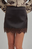SATIN TEXTURE MINI SKIRT WITH EYELASH LACE AND SHORTS LINING