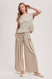 RELAXED KNIT SMOCKED TOP AND WIDE PANTS SET