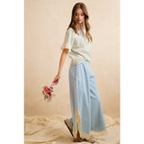 WIDE LEG CROCHET LACE WITH TULIP HEM JEANS