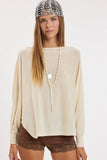 BOAT NECK LONG SLEEVE SIDE SLITS PONCHO KNIT TOP