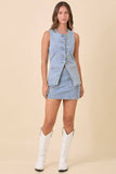 Mini Denim Skort With Front Pocket And Ribbon Bow