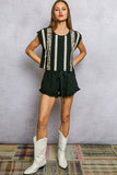 Round Neck Trim Point Floral Patch Sleeveless Top