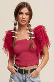 Tulle Ruffle Sleeve Smocked Top