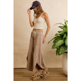 FRENCH TERRY OUT SEAM DETAIL TULIP HEM PANTS