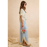 WIDE LEG CROCHET LACE WITH TULIP HEM JEANS