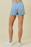 High Waisted Denim Shorts With Scalloped Edge