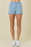 High Waisted Denim Shorts With Scalloped Edge