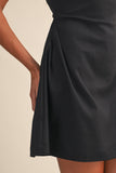 ID10174-A SLEEVELESS WOVEN MINI DRESS WITH SIDE PLEAT DETAIL