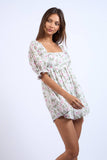 FLORAL PRINT HALF PUFF SLEEVE MINI ROMPER