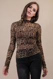 NT12220-High Neck Fitted Sheer Mesh Lace Knit Top