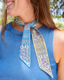 Eliza Reversible Flower Skinny Scarf Blue Yellow