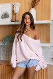 BRANDY Ribbed Knit Off The Shoulder Relaxed Sweater Cardigan