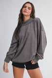 9164HK Oversized Mock Neck Washed Sweatshirt
