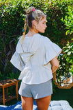 T2576 Short Sleeve Ruffled Hoodie Crop Top
