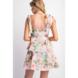 LOVELY PRINT EYELET TIERED MINI DRESS