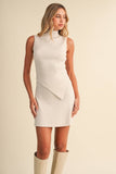 IST6664 HIGH NECKLINE ASYMMETRIC HEM SLEEVELESS SWEATERSET