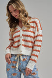WAVY STRIPE POINTELLE FALL THANKSGIVING SWEATER CARDIGAN