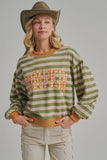 STRIPE TERRY CASUAL THANKSGIVING TOP WITH PUMPKIN LETTERING