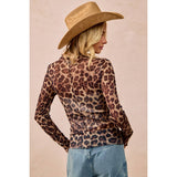 MESH LEOPARD PRINTED TOP WITH LONG SLEEVES