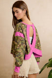 CAMO JERSEY OPEN BACK LONG SLEEVES TOP