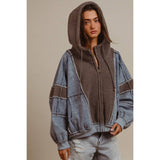 WASHED AND FLEECE MIX AND MATCH ZIP UP HOODIE