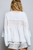 Floral Panel Textured Knit Ruffle Sleeve Oversized Top