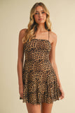 ID9191 LEOPARD MESH SLEEVELESS GODET FLARE MINI DRESS