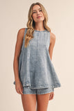 IST6095 DENIM LONGLINE SLEEVELESS TOP AND SHORTS SET