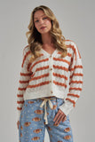 WAVY STRIPE POINTELLE FALL THANKSGIVING SWEATER CARDIGAN