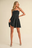 ID8550 SEQUIN VELVET CRISS CROSS BACK LONGSLEEVE MINI DRESS