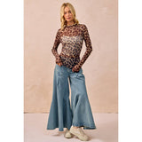 MESH LEOPARD PRINTED TOP WITH LONG SLEEVES