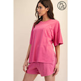PLUS SIZE MINERAL WASHED COTTON OVERSIZED SLIT TEE