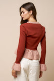 Gingham Trim Ruffle Knit Cardigan