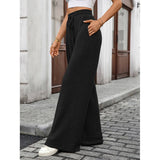 Solid Drawstring Ribbed Brushed Elastic Waist Pants