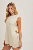 SLEEVELESS SIDE SLIT & SHORT KNIT SWEATER SET