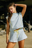 P5817 Contrast Binding Waist Drawstring Solid Terry Shorts