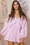 R5268D  Smocked V-neck Ruffled Solid Woven Romper