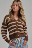 WAVY STRIPE POINTELLE FALL THANKSGIVING SWEATER CARDIGAN