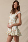 PALE PLAID FLORAL WING SLEEVE LACE MINI DRESS