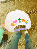 Purple Checker Jesus Loves You Hat