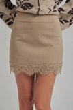 SATIN TEXTURE MINI SKIRT WITH EYELASH LACE AND SHORTS LINING